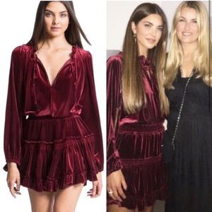 MISA Los Angeles Red Velvet Tiered Ruffle Mini Dress